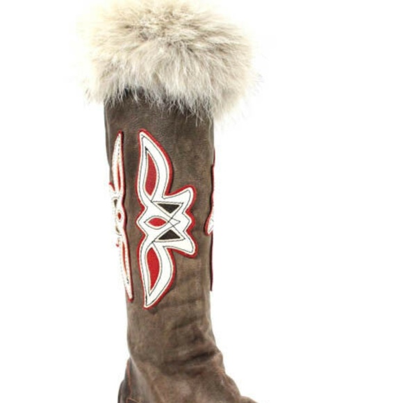 Miss Trish of Capri Brown Rare Fur Knee High Boots - Picture 2 of 7